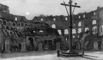 Das Kolosseum bei Mondschein, graviert von Charles George Lewis